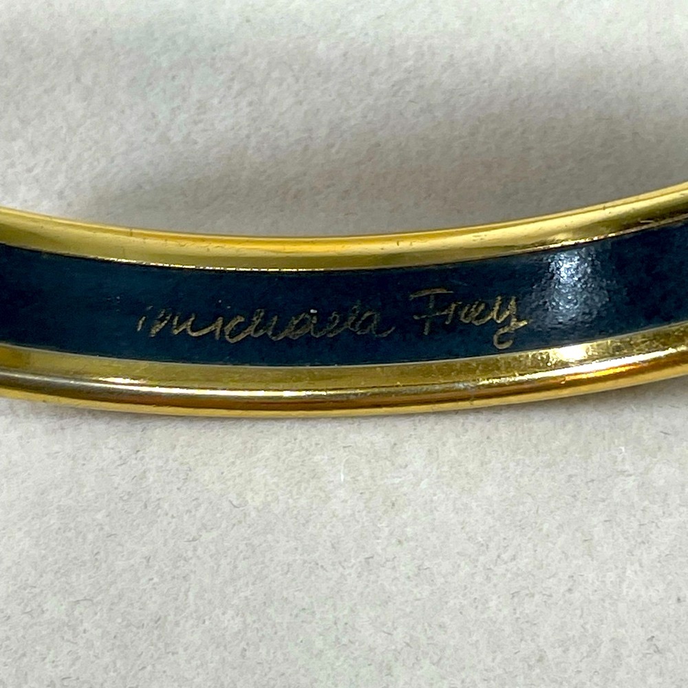 RARE* Michaela Frey Bangle Enamel Bracelet Burgandy, Silver, 24kGold Plated Trim - Picture 2 of 7